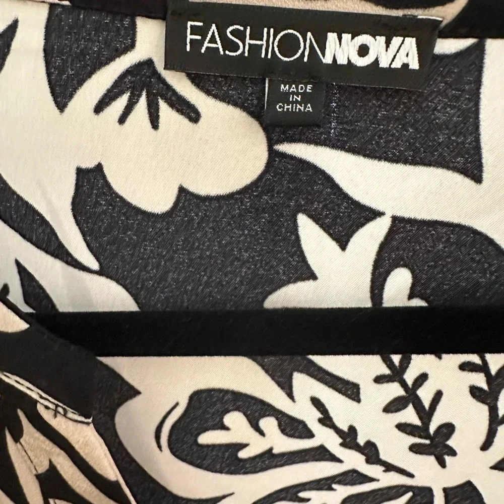 Fashion Nova Black and Beige Floral Peplum Blouse - Picture 3 of 3